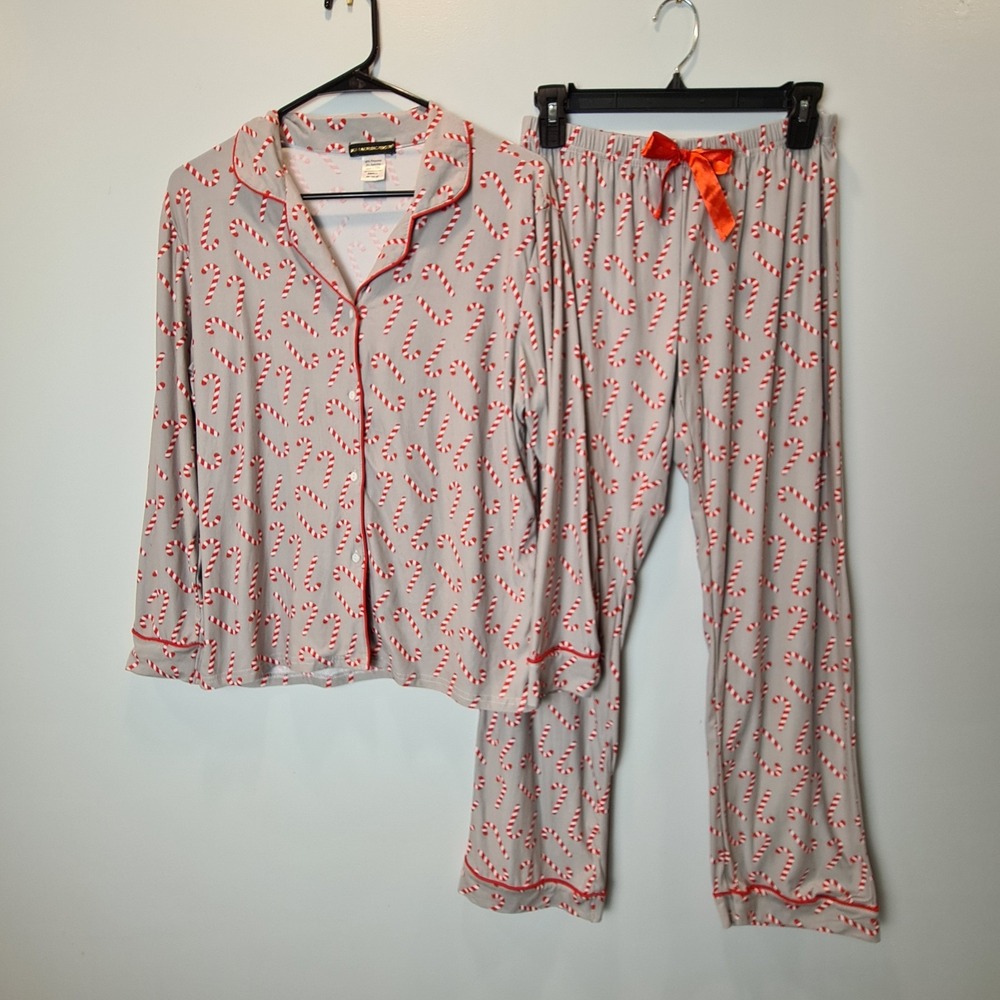 Not A Morning Person Candy Cane Pajama Size S Merry Christmas Tree Gray Soft Bow
